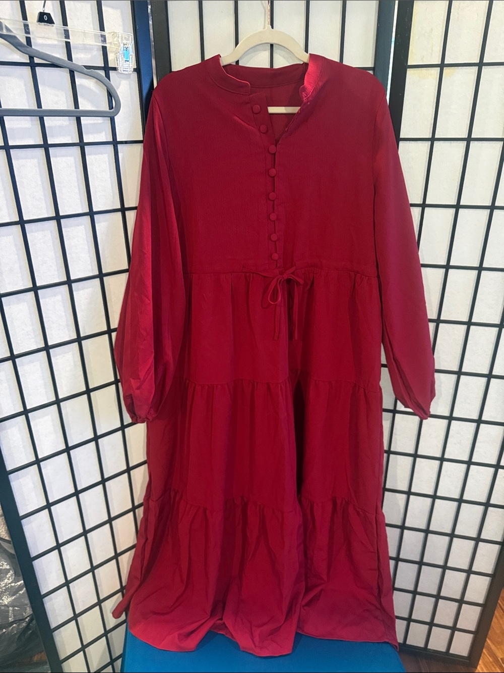 Women’s Long Sleeve Tiered Midi Dress - Burgundy